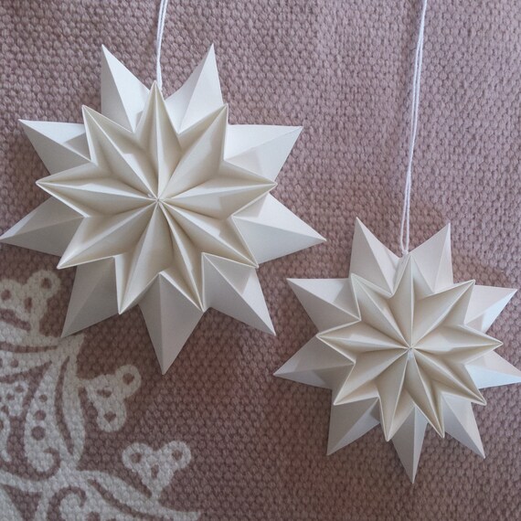 Weihnachtsdeko Origami Sterne 2 Stück Aus Papier Weiß Fensterschmuck Papier Gefaltete Christsterne