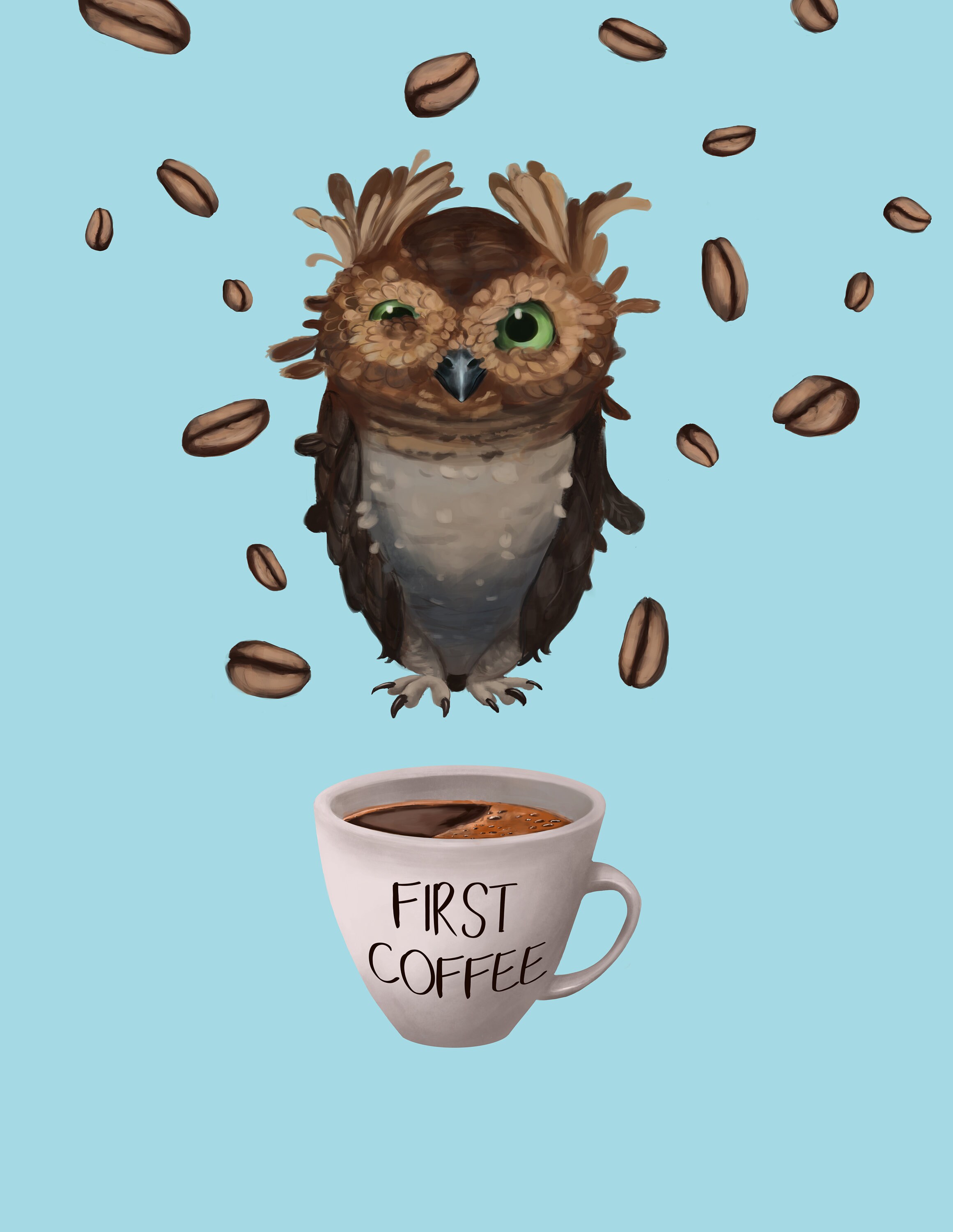 Coffee Lover Morning Owl Coffee Illustration Coffee Shop Etsy