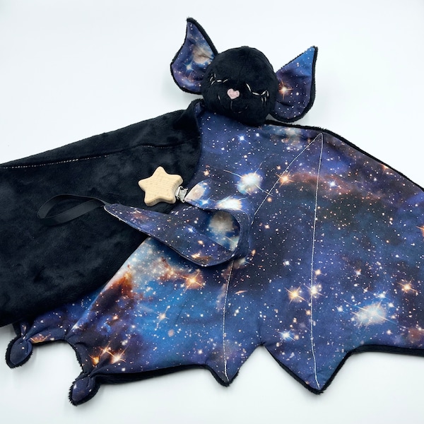 Baby bat security blanket, bat comforter, Doudou with pacifier holder, baby blanket bat, lovey blanket, bat plush, personalized baby toy