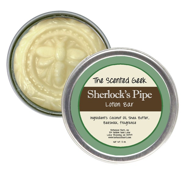 Sherlock's Pipe Lotion Bar - 2 oz Solid Lotion Bar -  Sherlock Holmes Gifts - Tobacco and Bay Leaf Roll-on - Sherlock Holmes - Baker St.