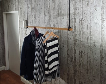 Hängegarderobe "HANNAH" Holz | hängende Kleiderstange | Deckenaufhängung | Garderobe Decke | Garderobe Seil Decke | Kleiderstange | Eiche