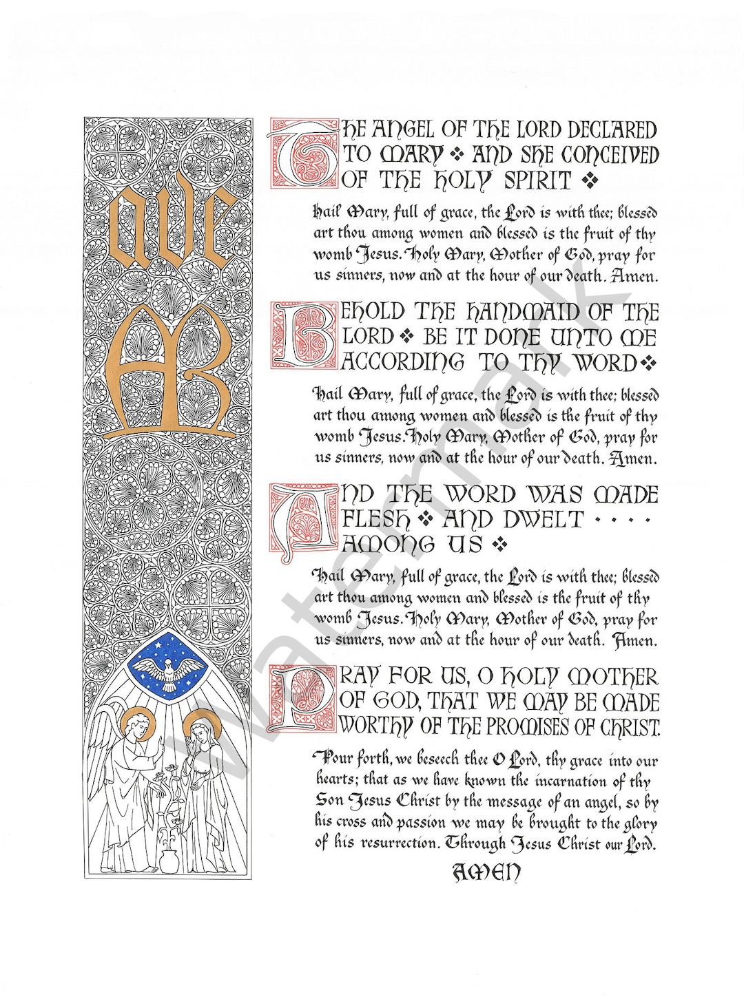 The Angelus Prayer Illuminated Calligraphy Digital Download - Etsy