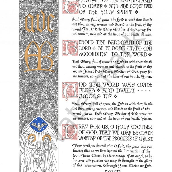 The Angelus Prayer Illuminated Calligraphy Digital Download