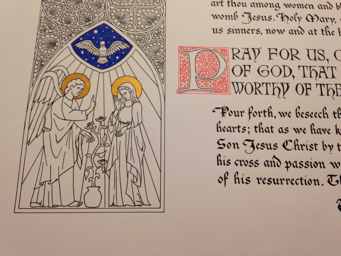The Angelus Prayer Illuminated Calligraphy Digital Download - Etsy