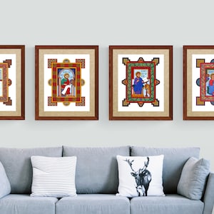 Celtic Icons - Illuminated Evangelist Icon Prints - Set of Four (Matthew, Mark, Luke & John)