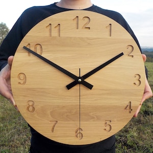 Minimalist Wood Clock, 14&#39;&#39; 36cm, Oak Clock, Modern Clock, Large Wall Clock, Numbers Clock, Wooden Wall Clock, Modern Wall Clock