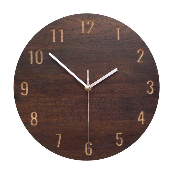 Walnut Colour Clock, wooden wall clock, Modern Clock, size 11'' 28cm, silent numbers oval clock, naturdeco