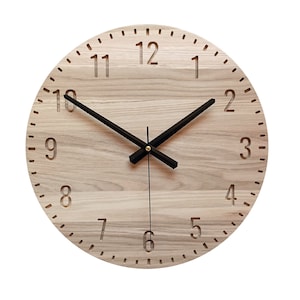 Large Oak Wood Wall Clock: Modern Silent Clock (14&#39;&#39;/36cm)