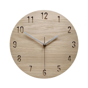 Modern Wooden Wall Clock 11&quot; 28cm, OAK, Minimalist Style and Home Decor, Silent Clock, Unique Natural Wood Clock