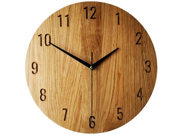 Oak Wooden Wall Clock: Silent Modern Design (11'')
