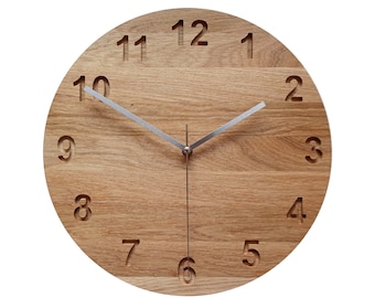 Oak Resin Wood Clock, 14'' 36cm, Minimalist Clock, Modern Clock, Large Wall Clock, Numbers Clock, Wooden Wall Clock, Modern Wall Clock