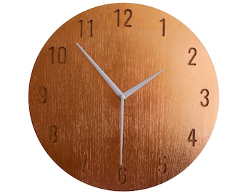 Copper Wooden Clock, 11'' 28cm, Minimalist Oak Wall Clock, Modern Home Decor and Office, Silent Clock, Naturdeco