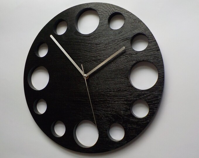 Black Wood Clock Wall Clock Large Wall Clock Minimalist Etsy