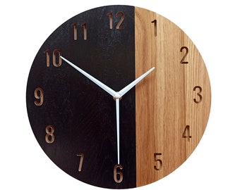 Two-Tone Wood Wall Clock: Modern Minimalist Resin Clock (11''/28cm)