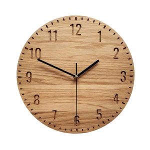 Warm Oak Wood Wall Clock: Modern Resin Accent, 11 inch Silent Clock