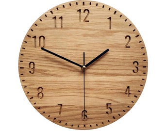 Zegar Warm Oak, nowoczesny zegar z żywicy, 28 cm (11 cali), wyjątkowy zegar ścienny z drewna, cichy zegar, Naturdeco
