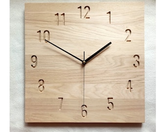 Orologio da parete quadrato in legno di quercia: design moderno silenzioso 14'', 36 cm