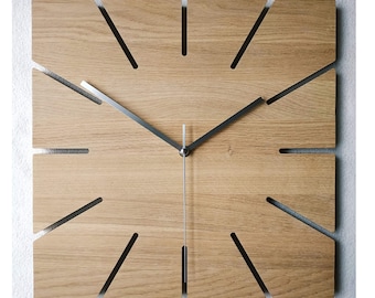Orologio da parete quadrato in legno di quercia: arredamento moderno e minimalista silenzioso da 14'', 36 cm