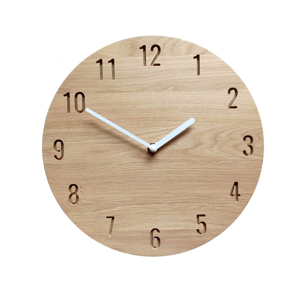 Wooden Clock Without Second Hand, Oak Wall Clock, Minimalist Style, 11