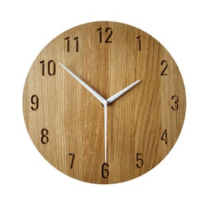 Oak Wood Wall Clock: Silent Number Clock, 11&quot; Resin Protected