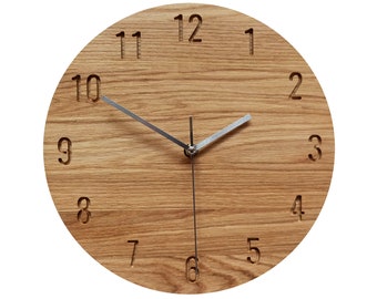 Orologio da parete silenzioso in legno di quercia, 28 cm