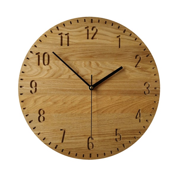 Horloge en bois de résine de chêne, 14 po. 36 cm, horloge minimaliste, horloge silencieuse, grande horloge murale, horloge chiffres, horloge murale en bois, horloge murale moderne