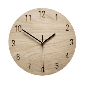 Wooden Wall Clock, 11&#39;&#39; 28cm, OAK Clock, Minimalist Unusual Modern Design Home and Office, Wood Decor, Silent Clock