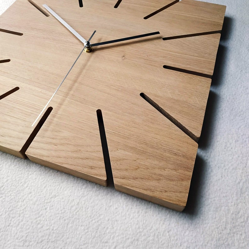 Square OAK Clock, 14'' 36cm, Wooden Wall Clock, Modern clock,Minimalist Clock, Silent clock, Naturdeco image 5
