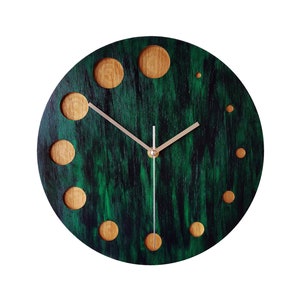 Wooden Green Bottle Clock, OAK clock, 11&#39;&#39; 28cm, Wall Art, Home And Office Decor, Unique Minimalist Clock, Handmade, Silent oval clock