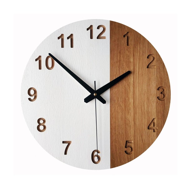 Wood Wall Clock, 14'' 36cm, Oak Clock, Large Clock, Numbers Clock, Minimalist Style, Modern Wall Clock, Naturdeco