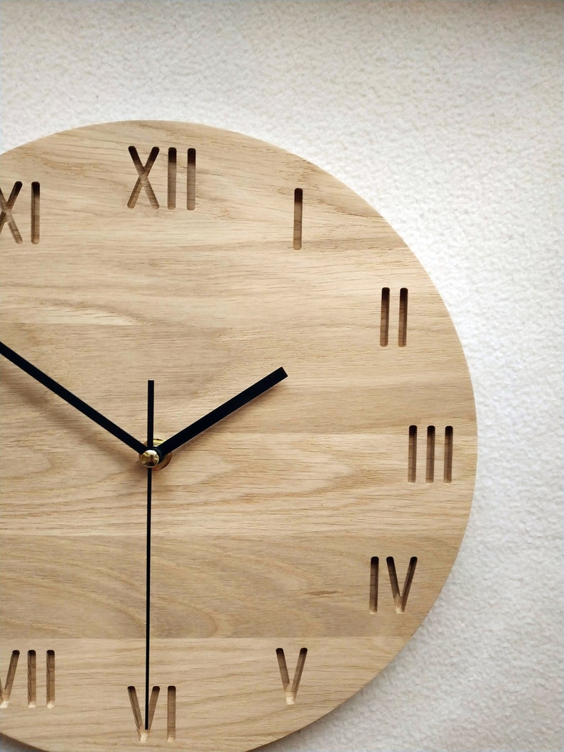 Roman Numeral Clock, Wood Wall Clock, Wall Clock, Minimalist Clock, Silent Clock, Engraving Numbers Clock, Naturdeco image 5