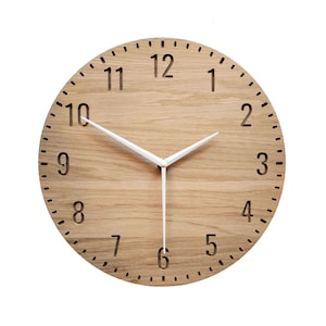 Unique Wall Clock, Oak Wall Clock, Minimalist Style, 11&#39;&#39; 28cm, Silent Wall Clock, Wooden Clock, Housewarming gift