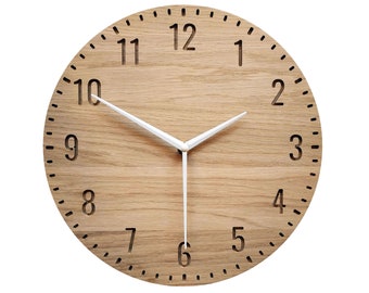 Unique Wall Clock, Oak Wall Clock, Minimalist Style, 11'' 28cm, Silent Wall Clock, Wooden Clock, Housewarming gift