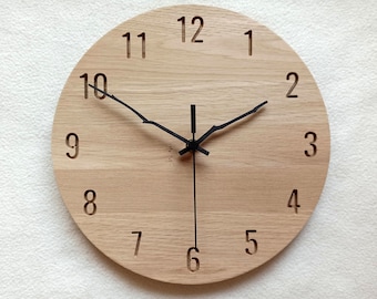 Minimalist Oak Wood Wall Clock: Silent 11'' Handmade Clock