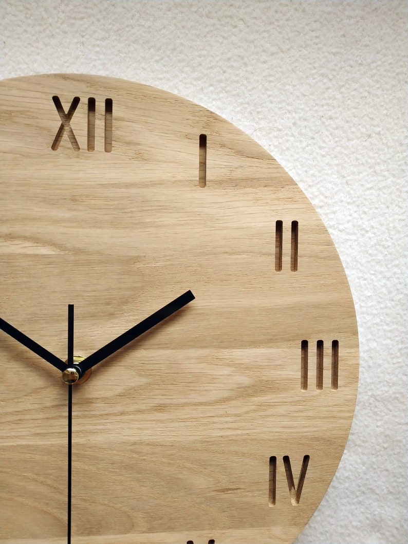 Roman Numeral Clock, Wood Wall Clock, Wall Clock, Minimalist Clock, Silent Clock, Engraving Numbers Clock, Naturdeco image 4