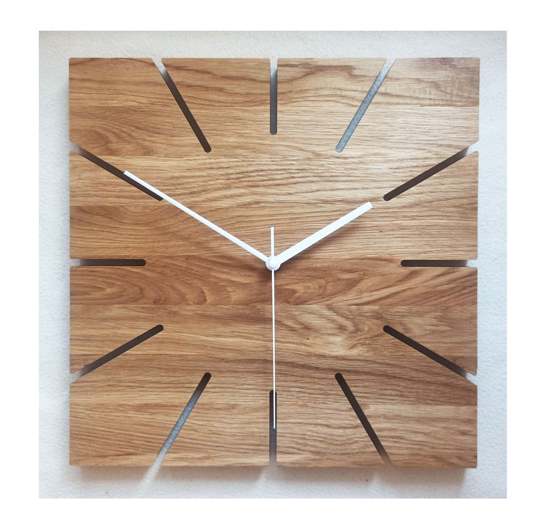 Square Large Wall Clock OAK Clock 14'' 36cm Wooden Etsy