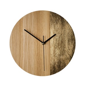 Gold Oak Clock, 11'' 28cm, Unique Gold Clock, Wood Wall Clock, Wall Clock, Minimalist Clock, Home Gift, Modern Wall Clock, Free Shipping