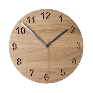 Minimalist Wood Clock, 14&#39;&#39; 36cm, Oak Clock, Modern Clock, Large Wall Clock, Numbers Clock, Wooden Wall Clock, Modern Wall Clock