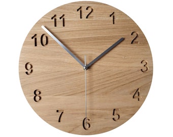 Minimalistische Holzuhr, 14'' 36cm, Eichenuhr, Moderne Uhr, Große Wanduhr, Zahlen Uhr, Holz Wanduhr, Moderne Wanduhr