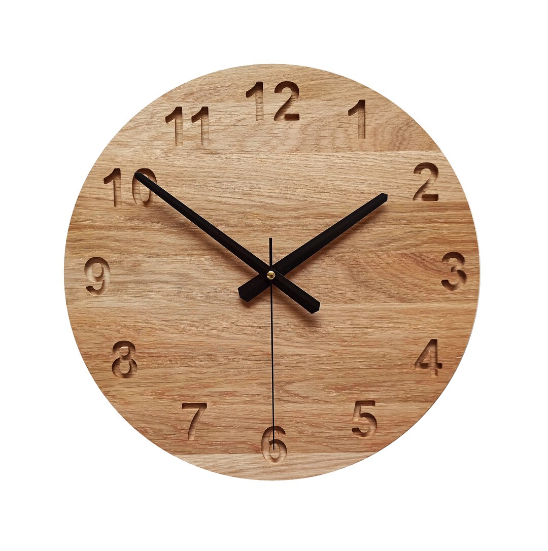 Resin Wood Wall Clock, 14'' 36cm, Oak Minimalist Clock, Large Wall