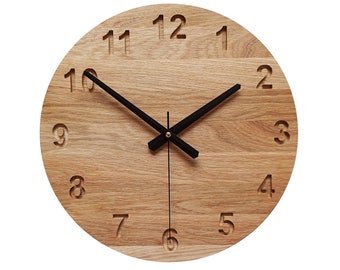 Resin Wood Wall Clock, 14'' 36cm, Oak Minimalist Clock, Large Wall Clock, Numbers Clock, Silent Clock, Wooden Wall Clock, Naturdeco