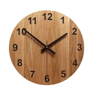 Oak Resin Wood Clock, 14'' 36cm, Minimalist Clock, Modern Clock, Large Wall Clock, Numbers Clock, Wooden Wall Clock, Silent Clock