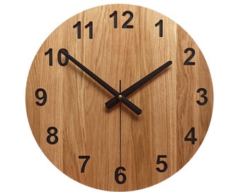 Oak Resin Wood Clock, 14'' 36cm, Minimalist Clock, Modern Clock, Large Wall Clock, Numbers Clock, Wooden Wall Clock, Silent Clock
