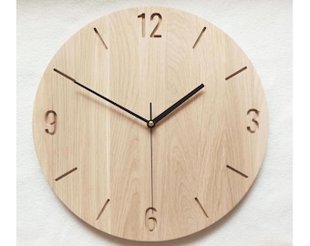 Minimalist Oak Wood Clock, Silent Modern Wall Decor 36cm