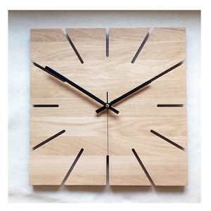 Square Large Wall Clock, OAK Clock, 14&#39;&#39; 36cm, Wooden clock, Modern clock,Minimalist Clock, Unique clock, Silent clock, Naturdeco
