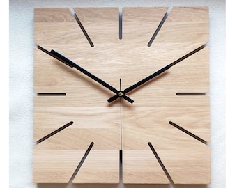 Orologio da parete quadrato in rovere: design moderno e minimalista, silenzioso da 14''