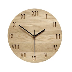 Roman Numeral Clock, Wood Wall Clock, Wall Clock, Minimalist Clock, Silent Clock, Engraving Numbers Clock, Naturdeco image 1
