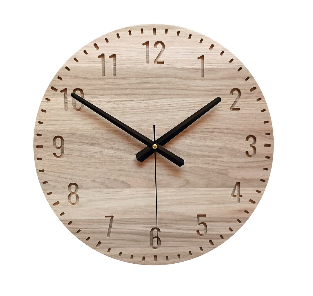 Large Oak Wood Wall Clock: Modern Silent Clock (14''/36cm) - Etsy
