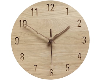 Modern Oak Wood Wall Clock: Minimalist Silent Clock, Handmade