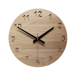 Minimalist Wood Clock, Silent Wall Clock, 14'' 36cm, Oak Clock, Modern Clock, Large Clock, Numbers Clock